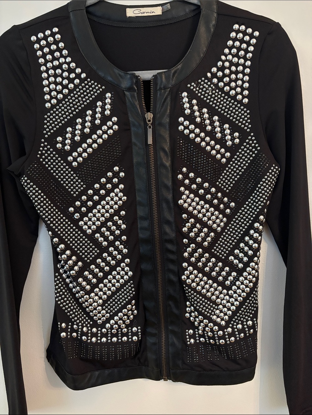 Carmin Black Stud-Embellished Zip Jacket